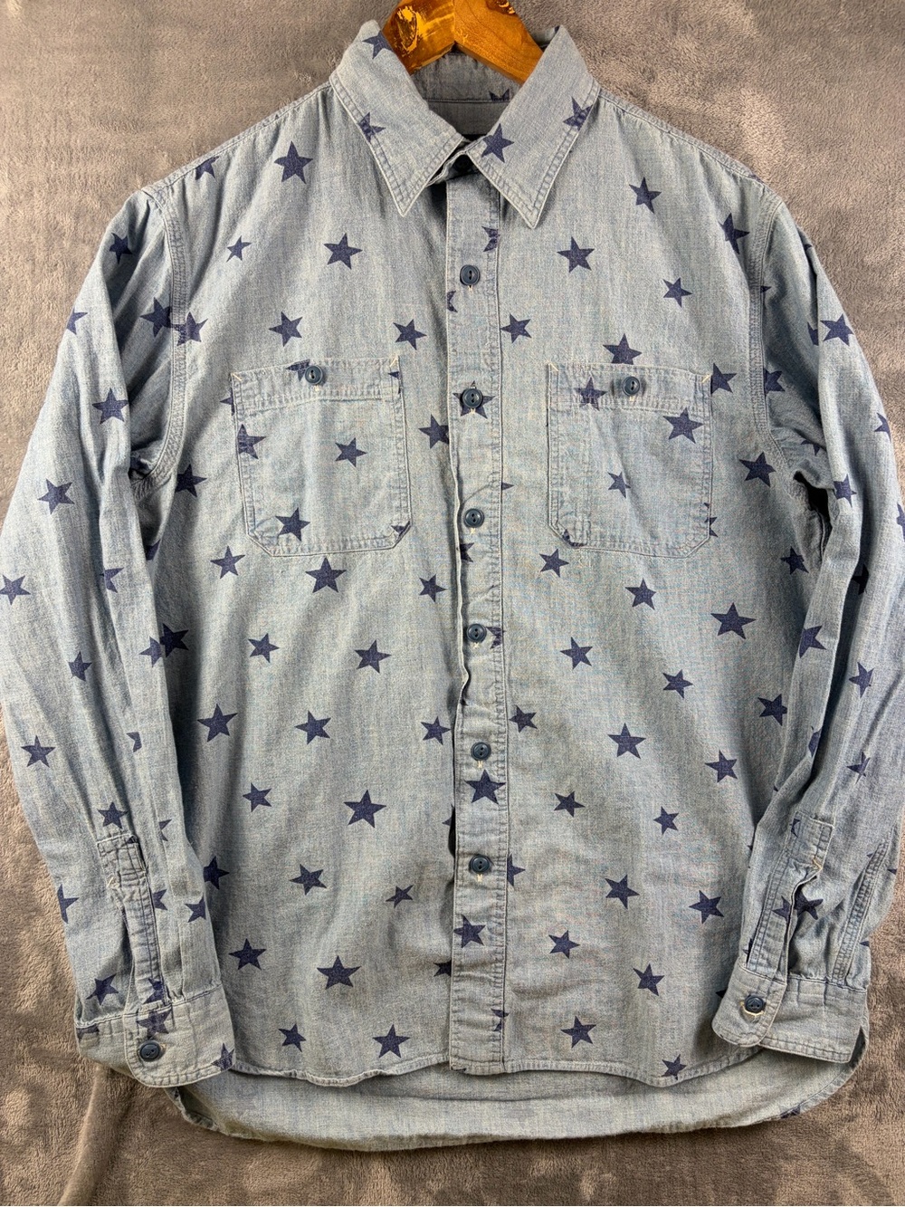 Polo by Ralph Lauren Light Blue Chambray Shirt with Navy Star Print size M